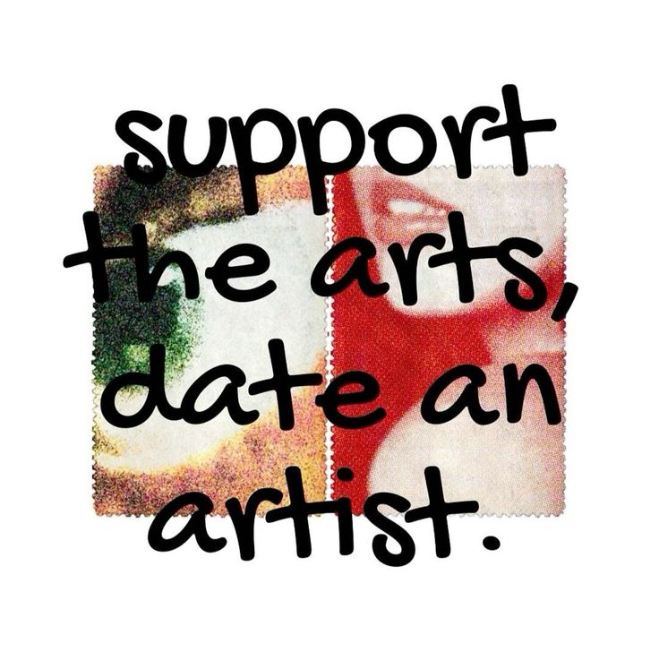 painted image of hard to make out red and white lips with the text 'support the arts, date an artist' 